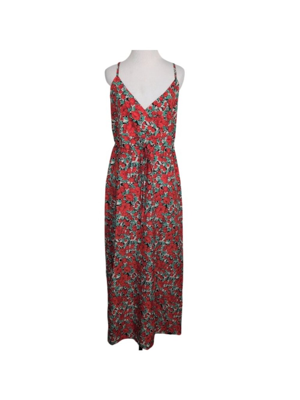 Luna Tuccini Floral Maxi Dress Womens Size 8 Red V Neck Boho Cottage Resortwear